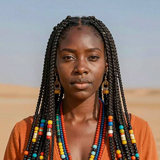 African-American Woman with Braided Hair and Beaded Jewelry
