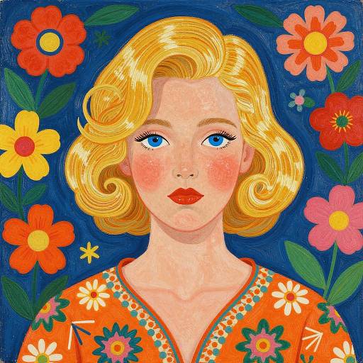 Vibrant Floral Portrait in Perry Style