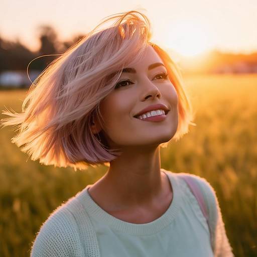 Girl Backlit at Sunset on Grass