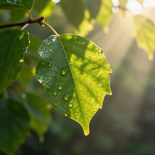 Photorealistic Dewy Green Leaf Close-up