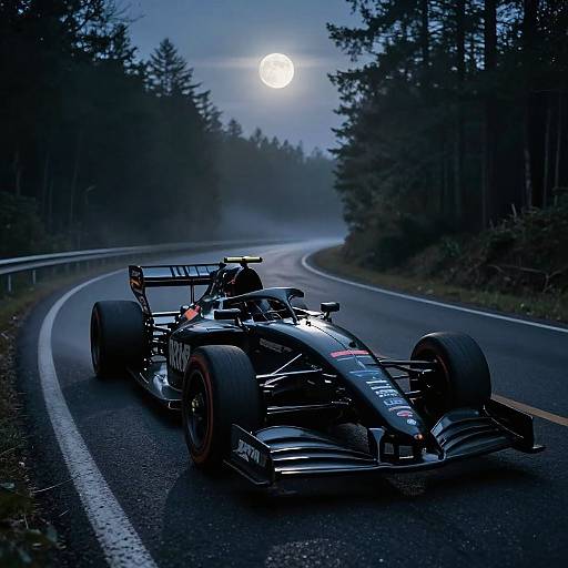 Batmobile Racing Through Moonlit Forest