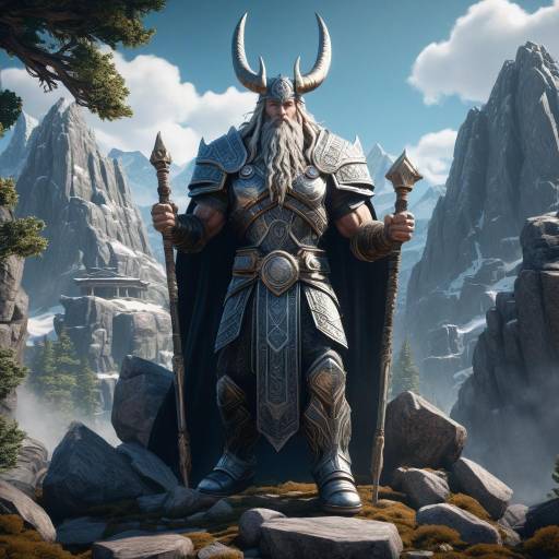 Viking Warrior King in Mountain Landscape