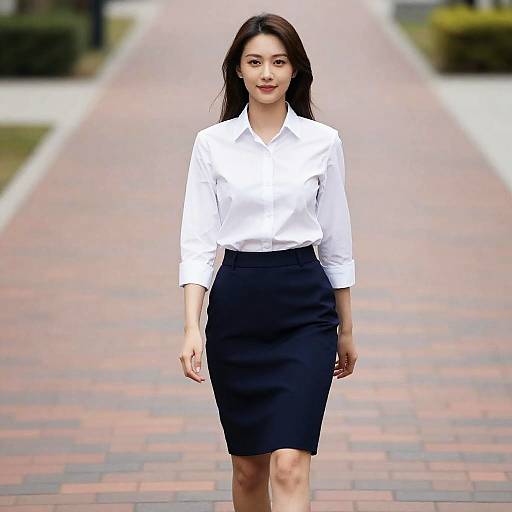 Executive Women's Outfit on Brick Road