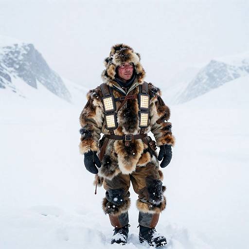 Indigenous Alaskan Hunter in 2684 Blizzard