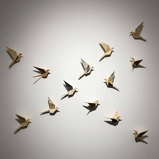 Origami Birds Migrating on Minimalist Wall