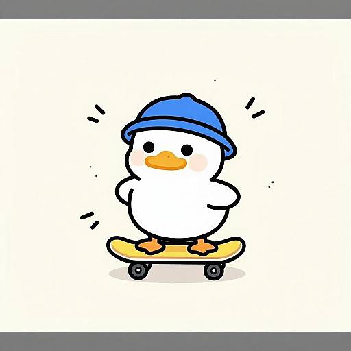 Cute Cartoon Duck on Skateboard