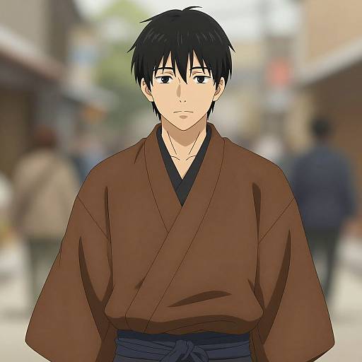 Realistic Anime Man in Brown Kimono