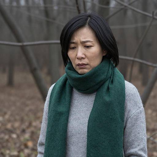 Concerned Woman in Leafless Forest