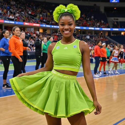 Cheerleader in Chartreuse Skirt and Crop Top