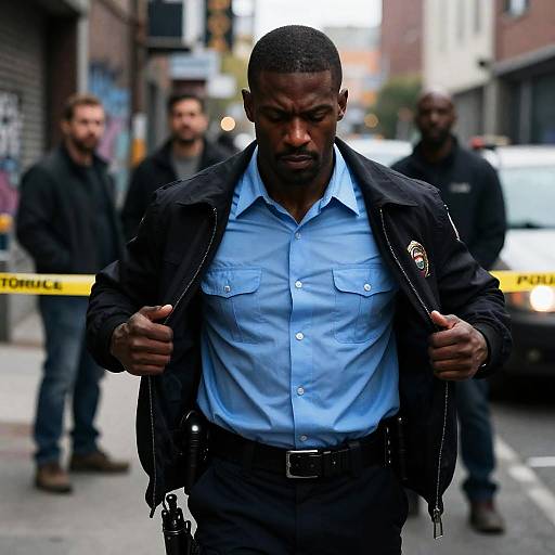 Muscular Police Officer in Urban Alley