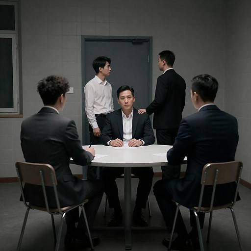 Serious Meeting in a Dimly Lit Room