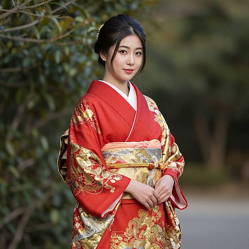Woman in Red Gold Kimono