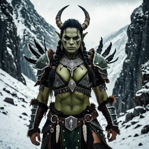 Fierce Female Orc in Snowy Mountains