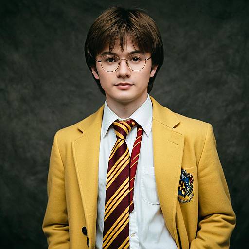Young man in yellow Hogwarts-inspired costume