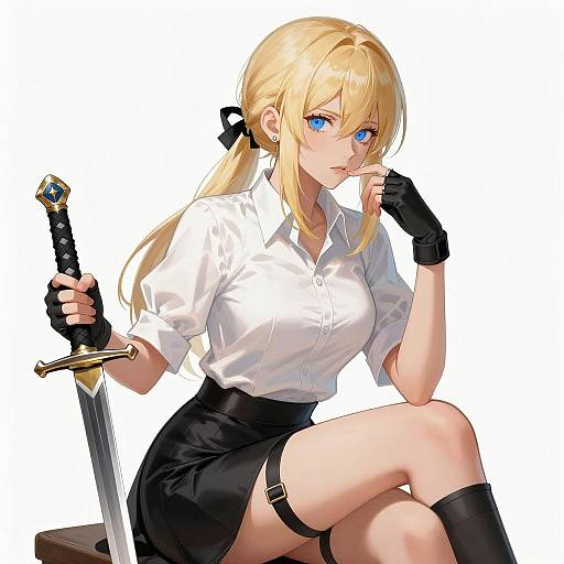 Intense Focus: Blonde Woman with Sword