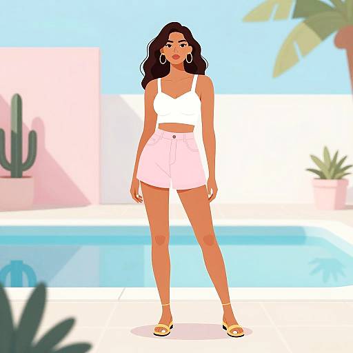 Confident Woman by Poolside in Pastel Colors
