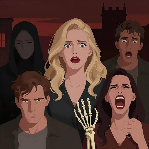 Frightened Woman Surrounded by Figures