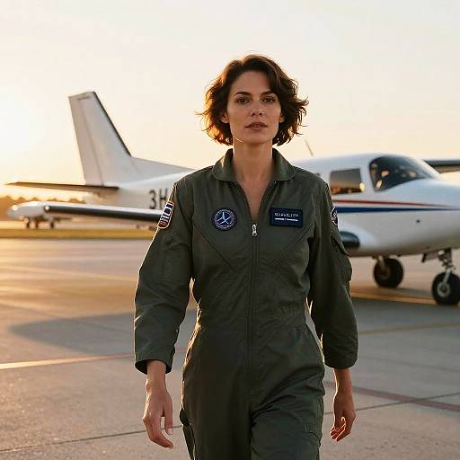 Confident Woman at Sunset Airport