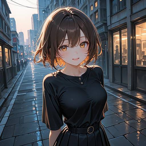 Smiling Brown-Haired Girl Outdoors