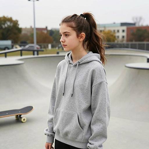 Teen Girl with High Ponytail in Skate Park