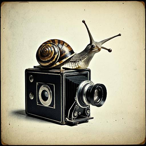 Snail on Vintage Camera Lowbrow Art