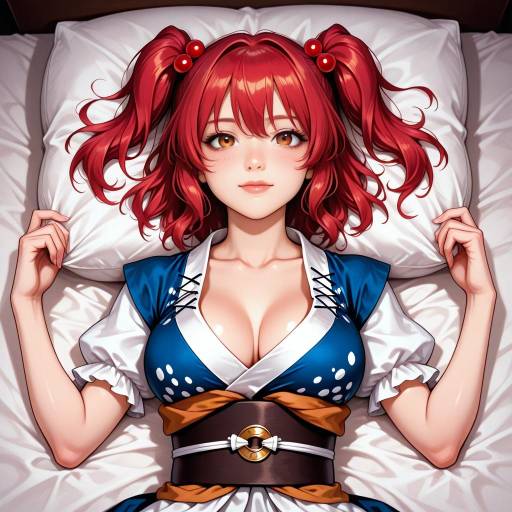 Blissful Girl with Red Hair and Pillow