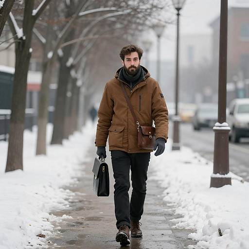 Solitary Bearded Man in Winter Scene