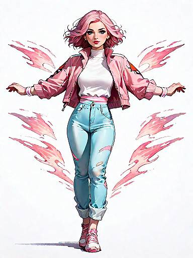 Sporty Woman with Pink Windbreaker and Flames