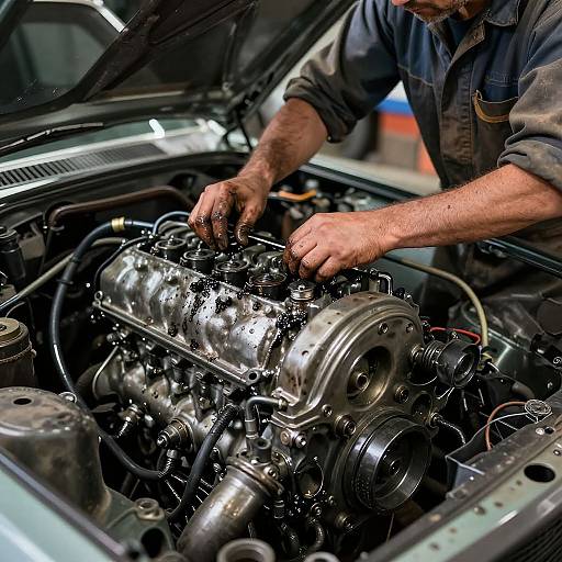 Mechanic Working on Mustang Engine