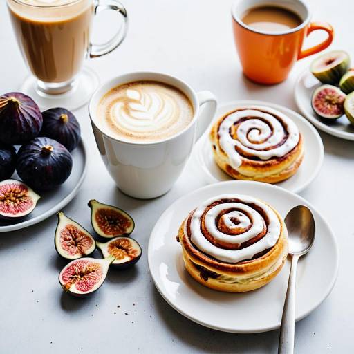 Breakfast with Chai Latte, Cinnamon Rolls, and Fresh Figs