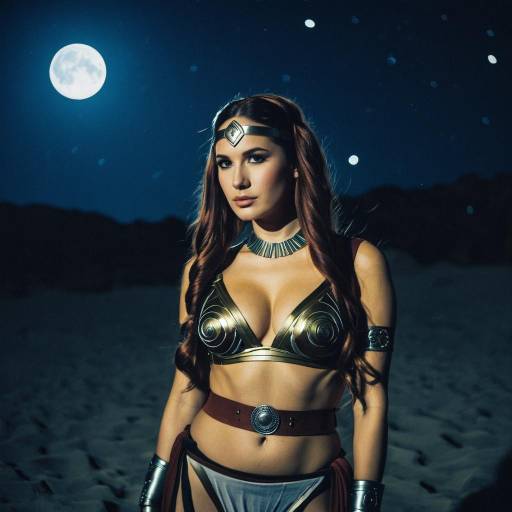 Woman in Slave Leia Costume Under Moonlight