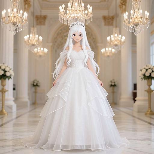 Elegant Anime Girl in White Gown