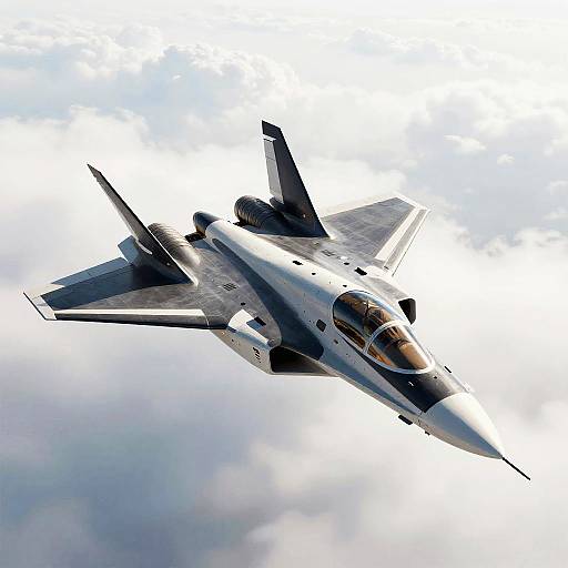 Futuristic Sleek Jet in Cloudy Sky