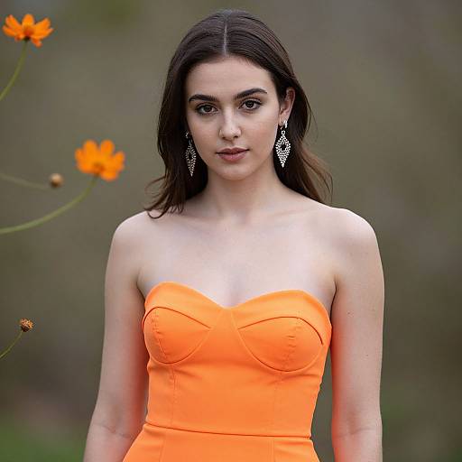 Neon Orange Strapless Prom Dress