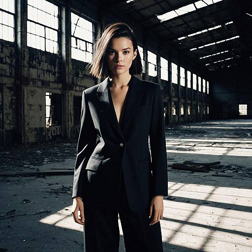 Fashion Model with Blunt Cut in Industrial Warehouse