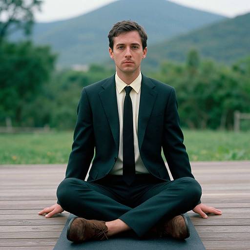 Man in Green Suit on Yoga Deck