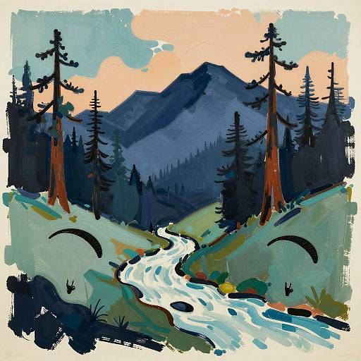 Abstract Mountain Landscape with Sequoias