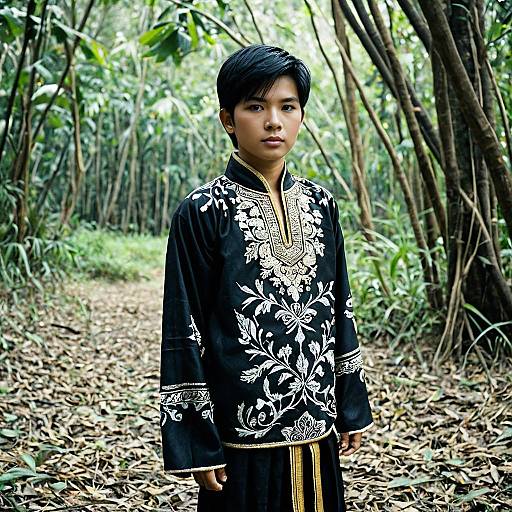 Realistic Male in Thai Costume Outdoors