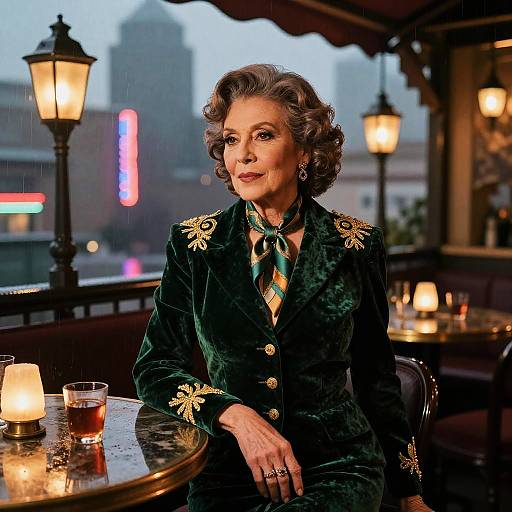 Marisol in Emerald Velvet Rooftop Speakeasy