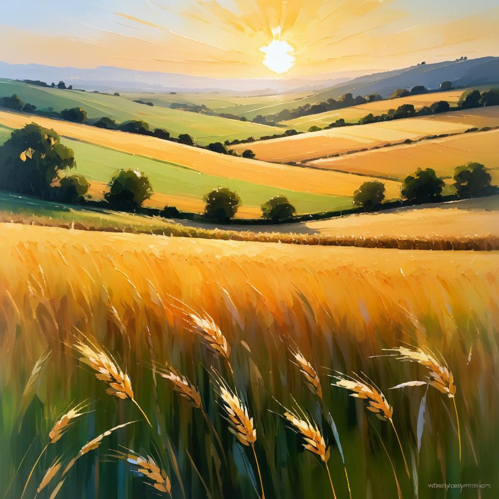 Serene Sunset Over Golden Wheat Fields