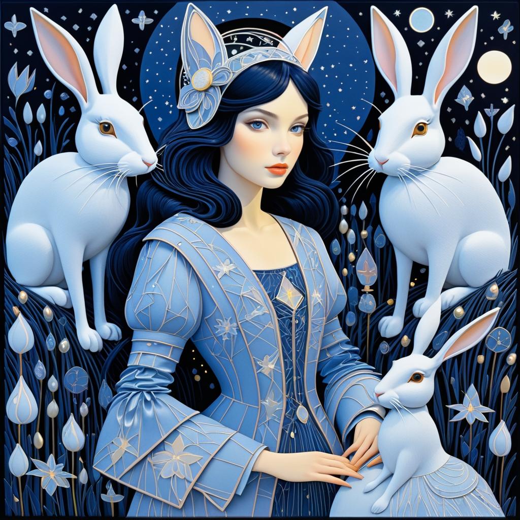 Enchanting Night Girl with Rabbits