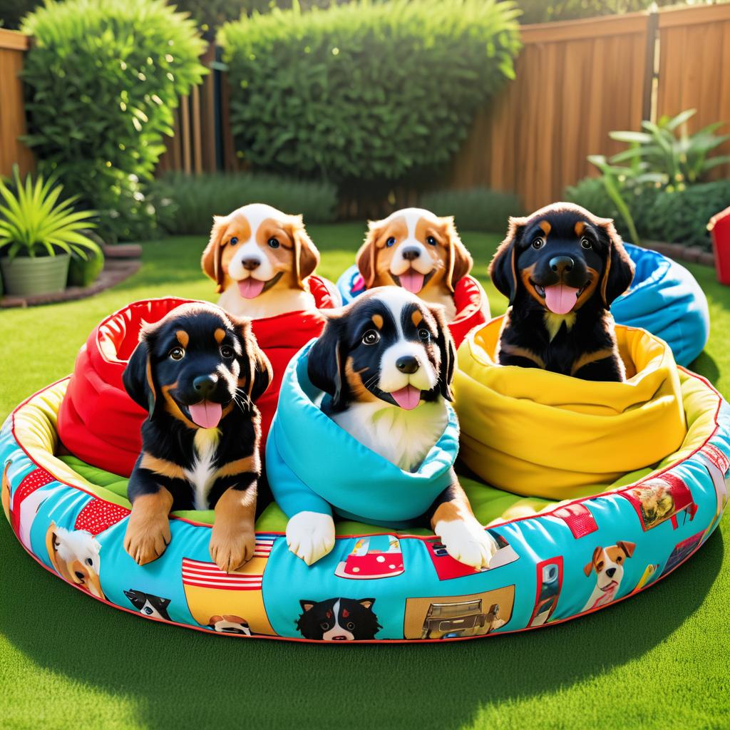 Four Playful Puppies in a Sunny Backyard