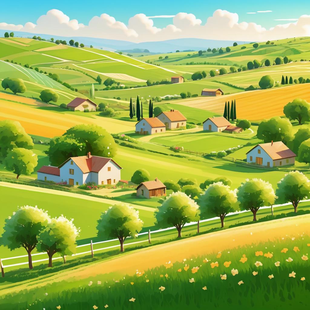 Charming Summer Countryside Farm Scene