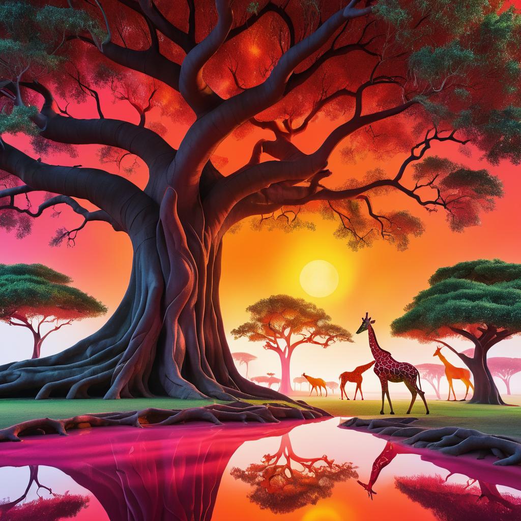 Vibrant Mystical Banyan Tree Scene