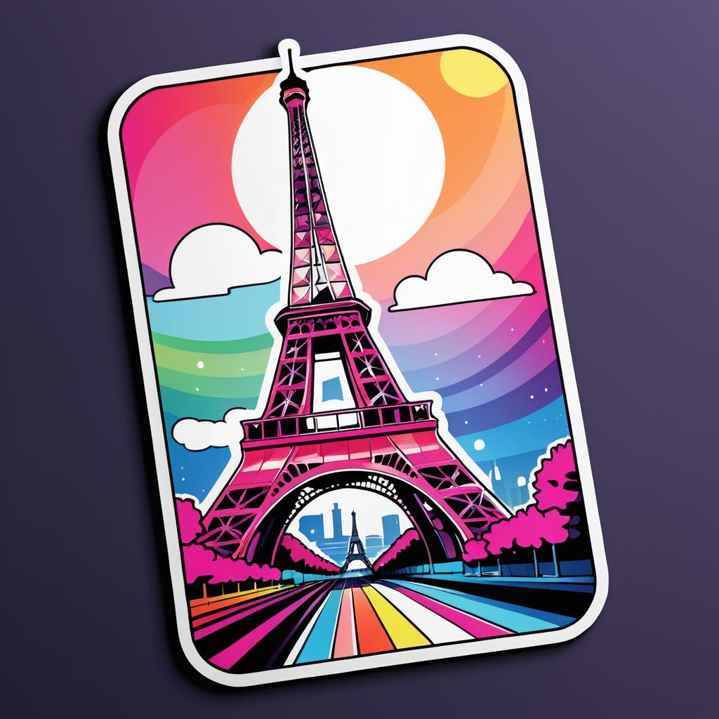 Vibrant Retro Eiffel Tower Sticker Design