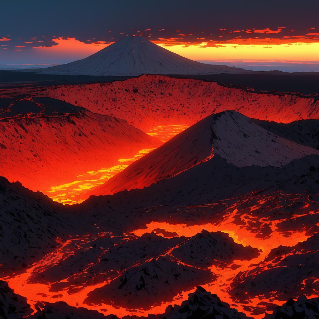 Luminous Volcanic Summit with Glowing Magma