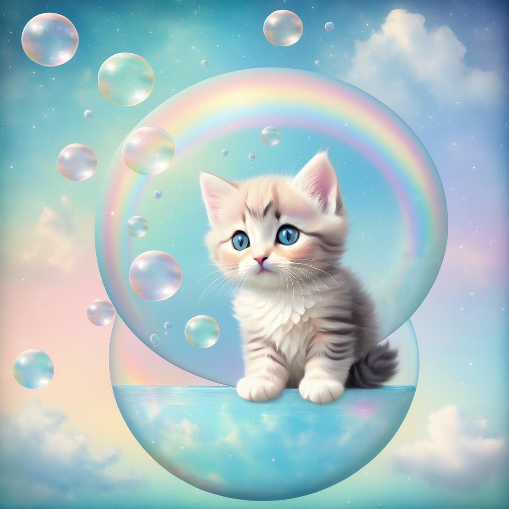 Surreal Kitten in Dreamlike Bubble Wonderland