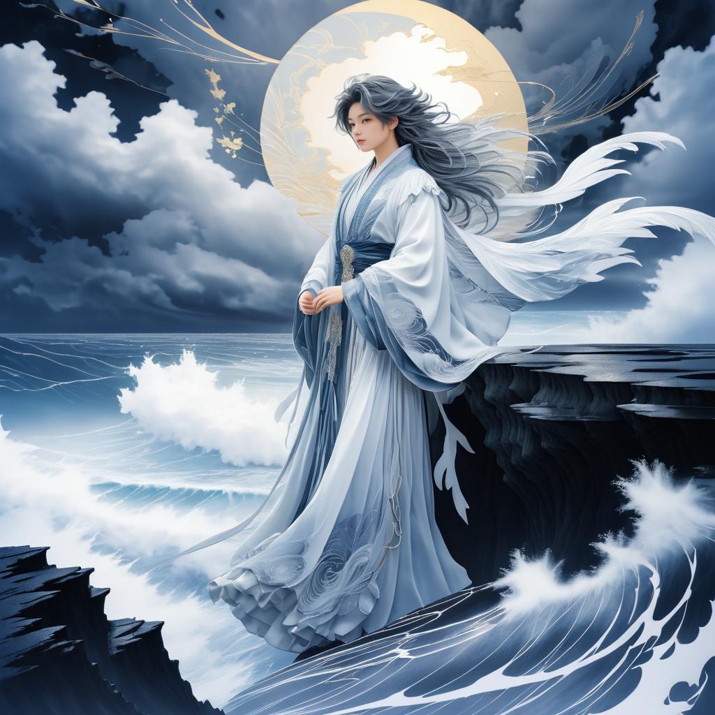 Melancholic Angel Overlooking Stormy Sea