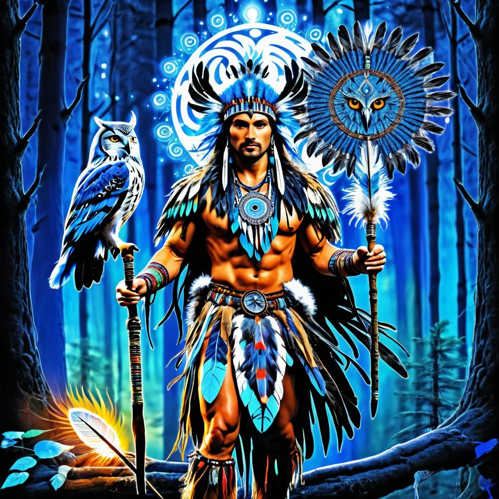 Shamanic Warrior in Moonlit Forest