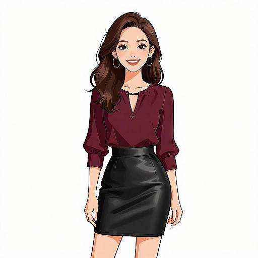 Chic Smiling Woman in Burgundy Blouse